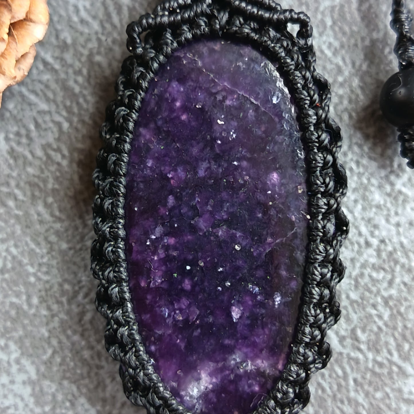 Lepidolite Macrame Necklace | Pendant size approx 6 cm