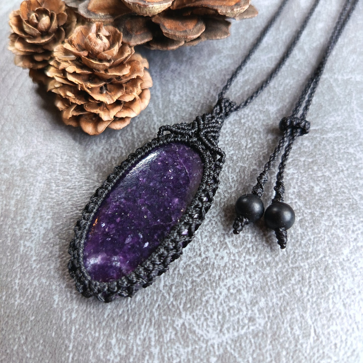 Lepidolite Macrame Necklace | Pendant size approx 6 cm