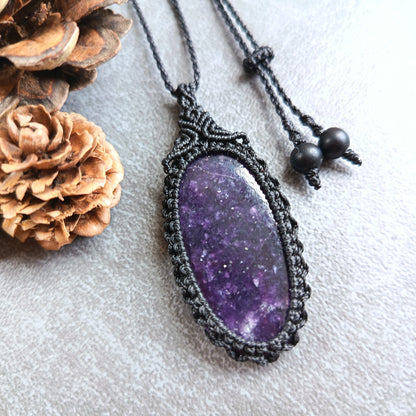 Lepidolite Macrame Necklace | Pendant size approx 6 cm