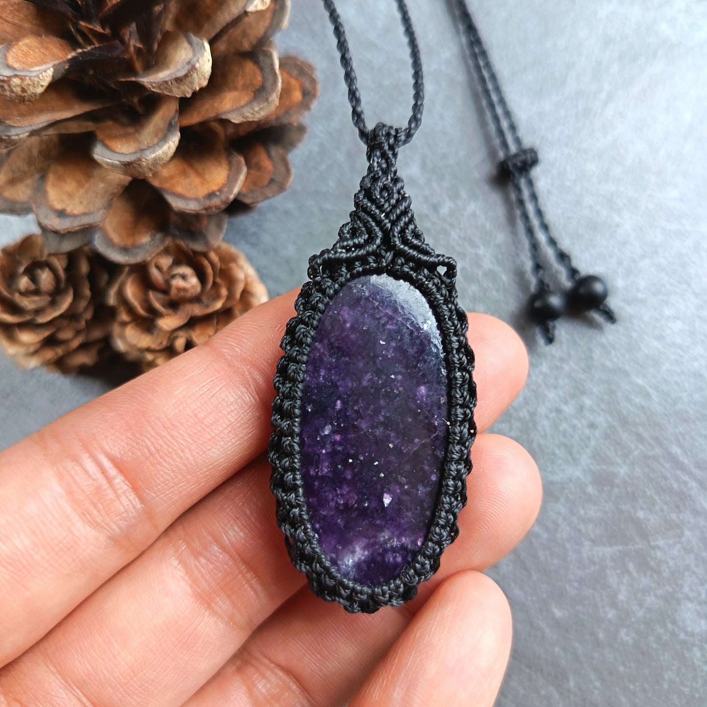 Lepidolite Macrame Necklace | Pendant size approx 6 cm
