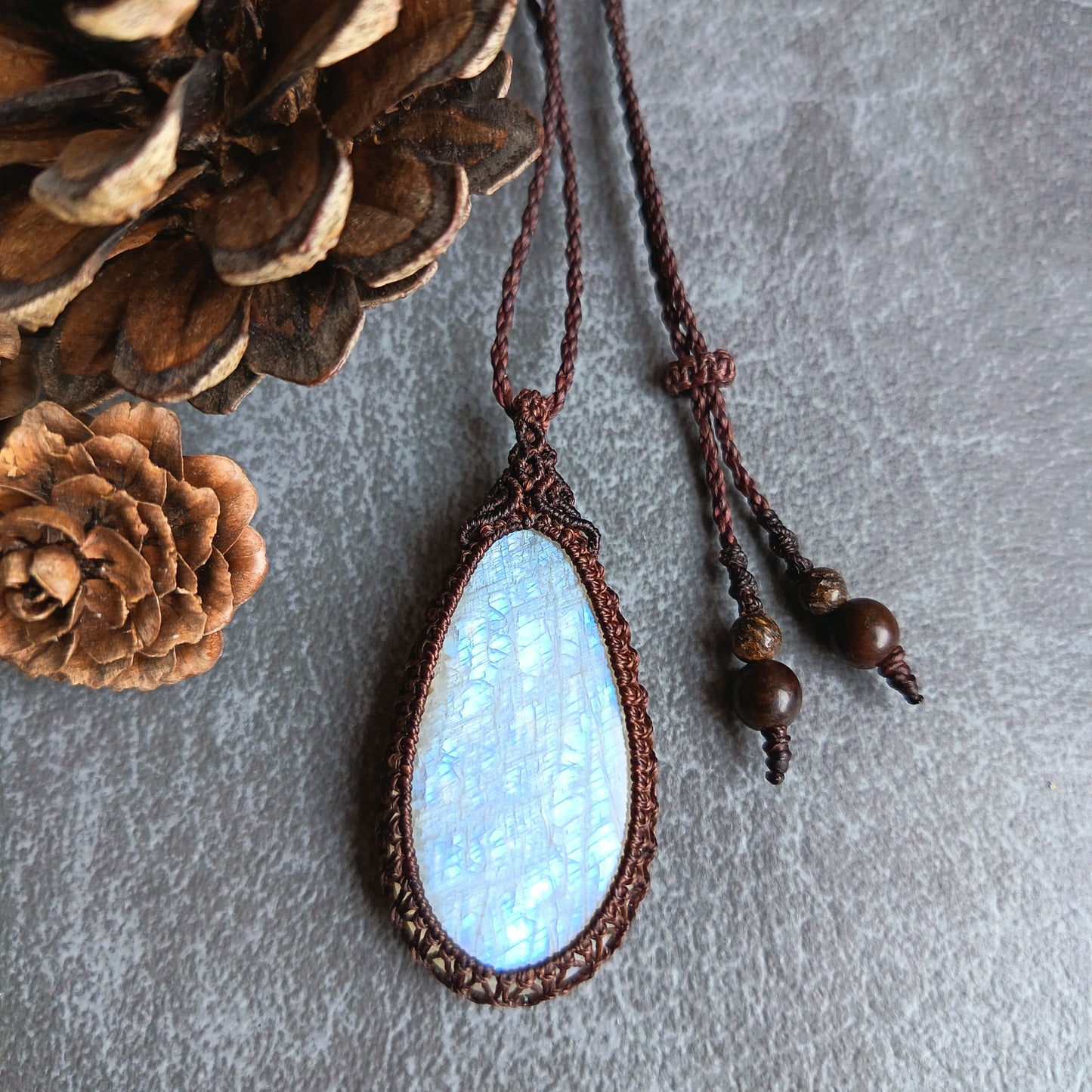 Moonstone Macrame Necklace | Pendant size approx 5.5 cm