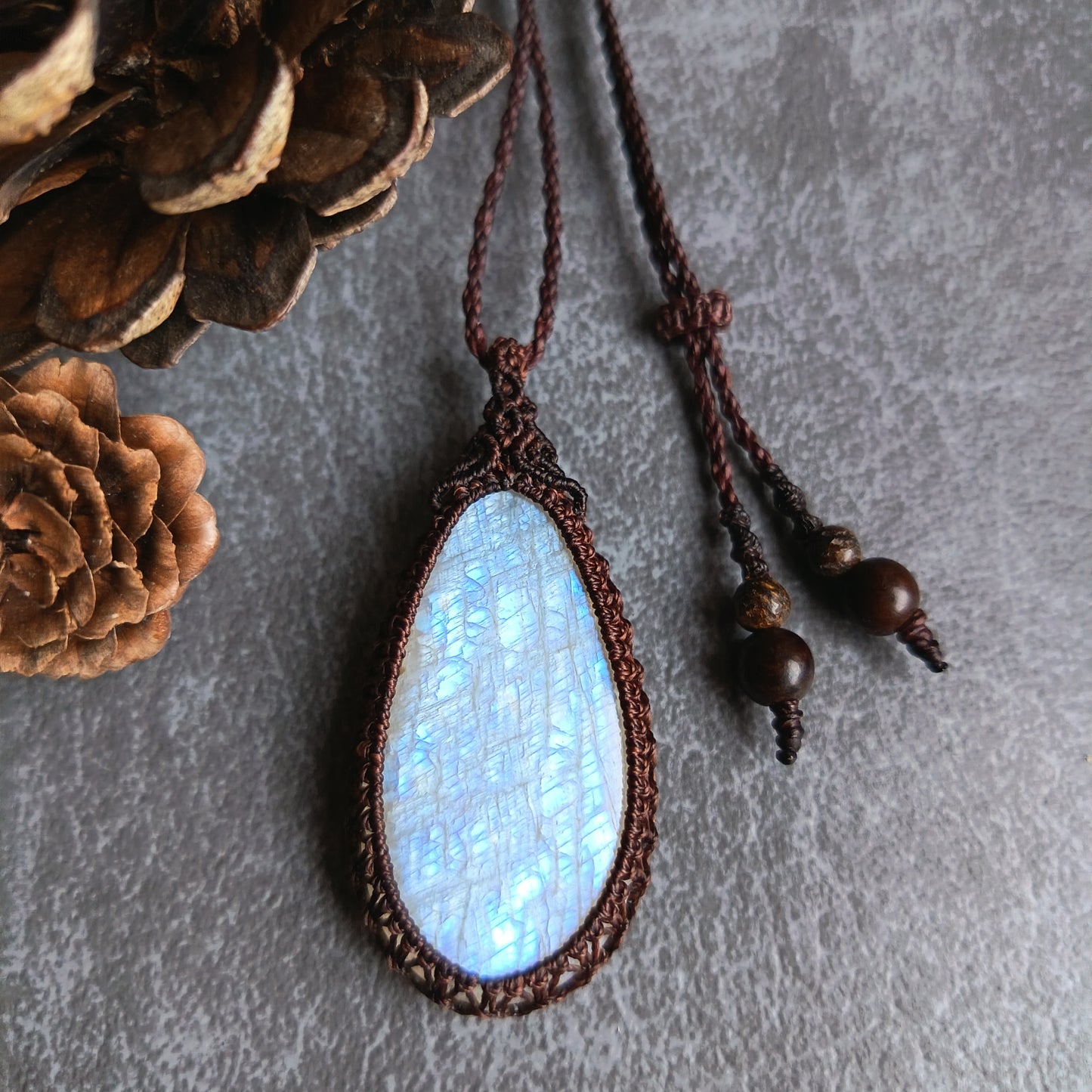 Moonstone Macrame Necklace | Pendant size approx 5.5 cm