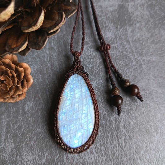 Moonstone Macrame Necklace | Pendant size approx 5.5 cm
