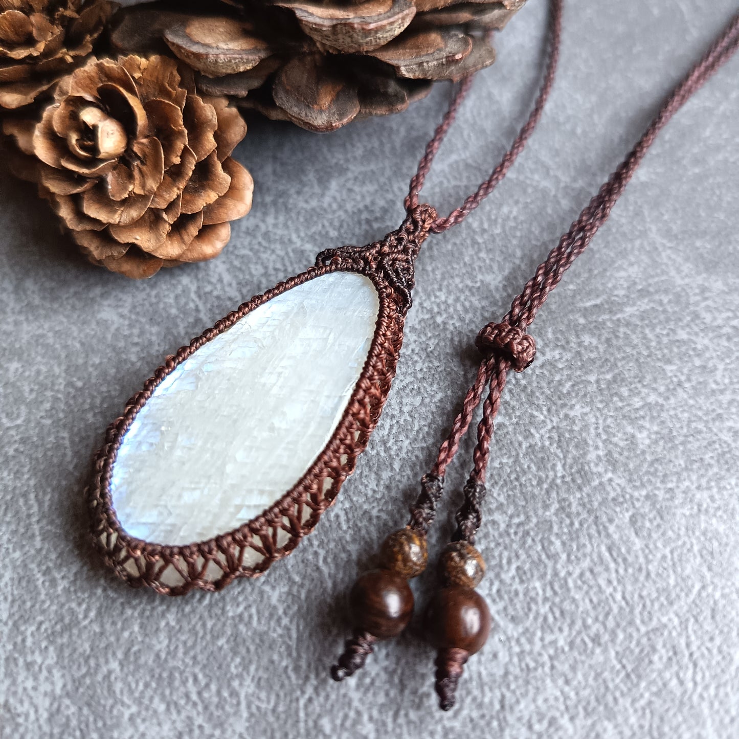 Moonstone Macrame Necklace | Pendant size approx 5.5 cm