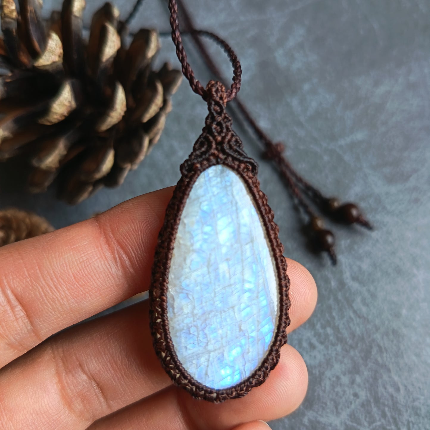 Moonstone Macrame Necklace | Pendant size approx 5.5 cm