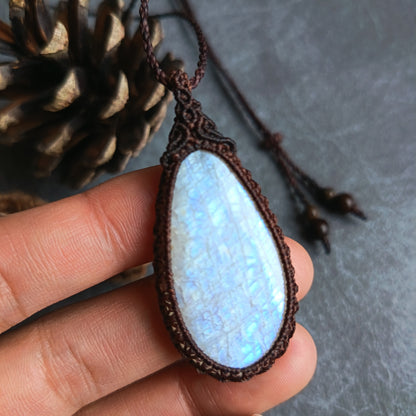 Moonstone Macrame Necklace | Pendant size approx 5.5 cm