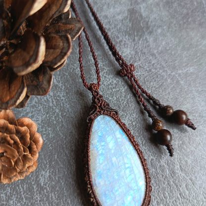 Moonstone Macrame Necklace | Pendant size approx 5.5 cm