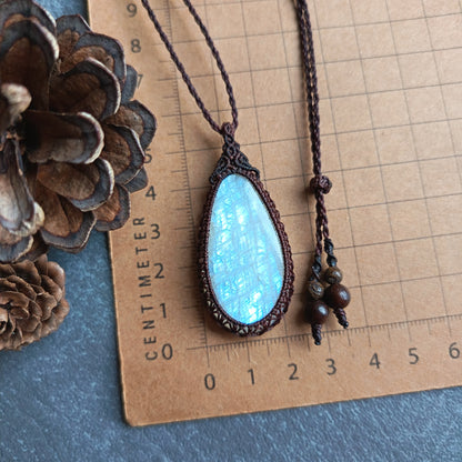 Moonstone Macrame Necklace | Pendant size approx 5.5 cm