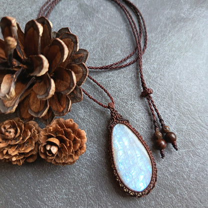 Moonstone Macrame Necklace | Pendant size approx 5.5 cm