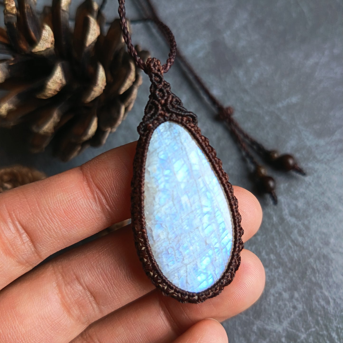 Moonstone Macrame Necklace | Pendant size approx 5.5 cm
