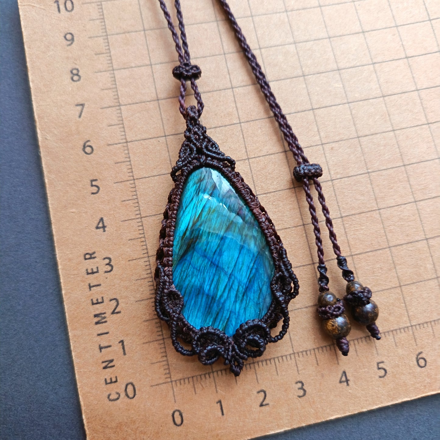 Labradorite Macrame Necklace | Pendant size approx 6.8 cm