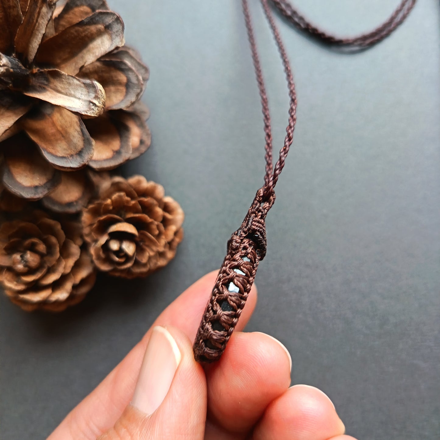 Labradorite Macrame Necklace | Pendant size approx 3.6 cm