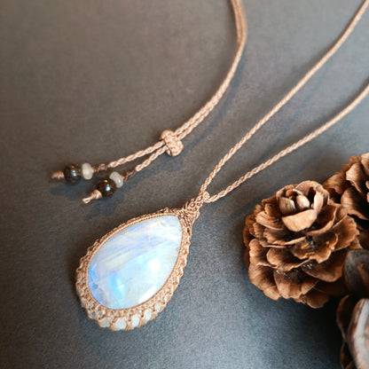 Moonstone Macrame Necklace | Pendant size approx 3.7 cm