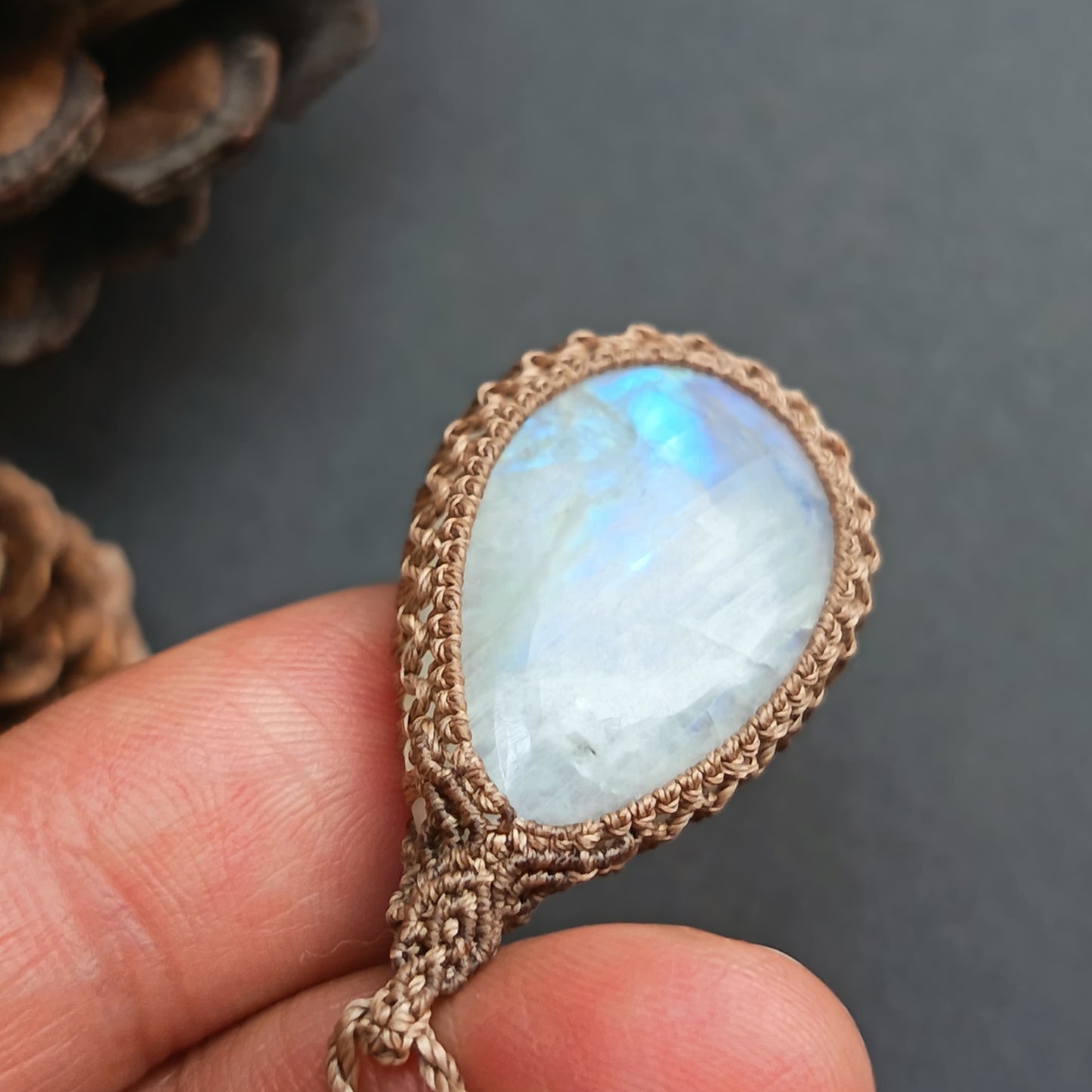 Moonstone Macrame Necklace | Pendant size approx 3.7 cm