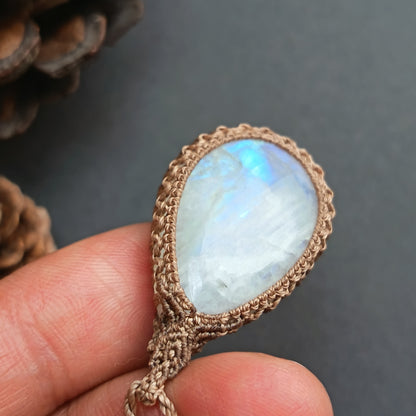 Moonstone Macrame Necklace | Pendant size approx 3.7 cm