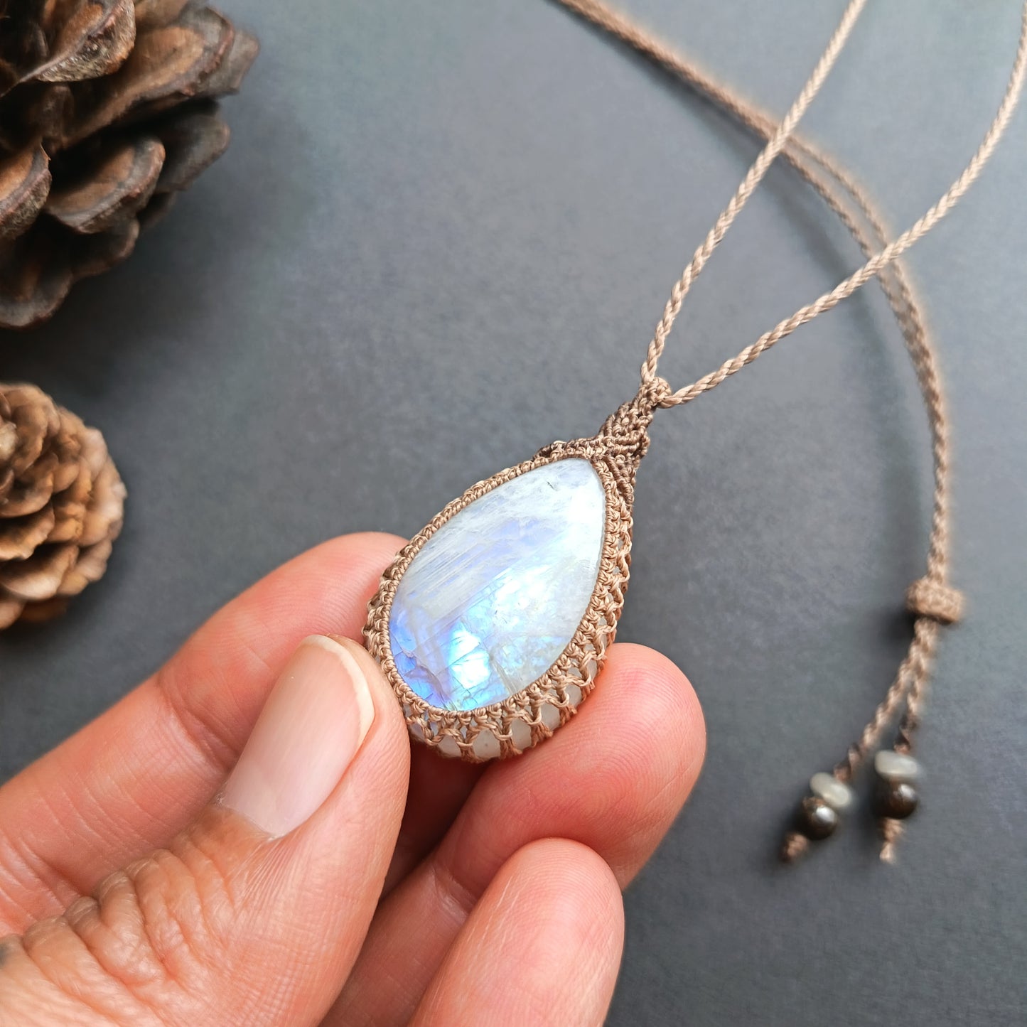 Moonstone Macrame Necklace | Pendant size approx 3.7 cm