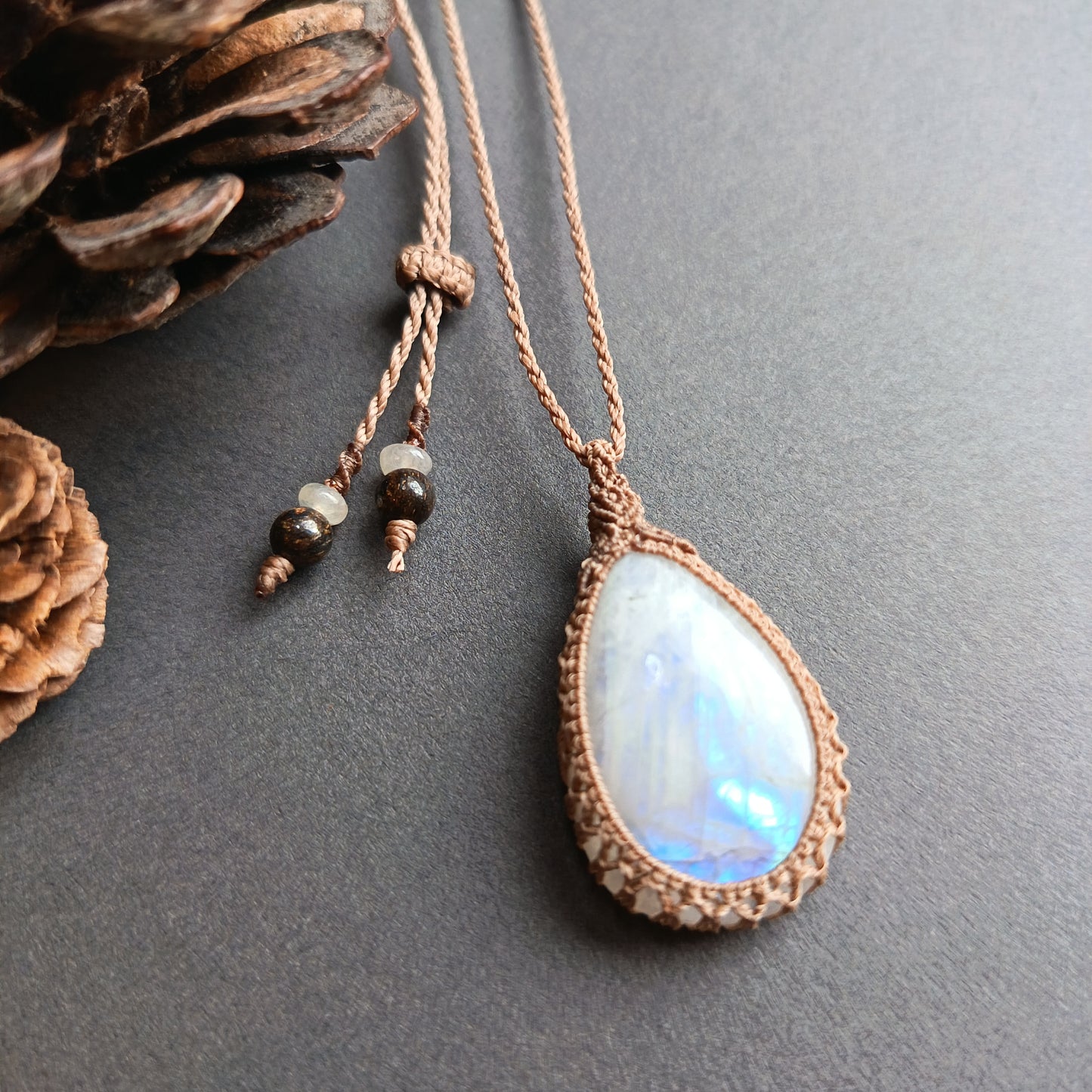 Moonstone Macrame Necklace | Pendant size approx 3.7 cm