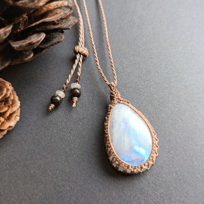 Moonstone Macrame Necklace | Pendant size approx 3.7 cm