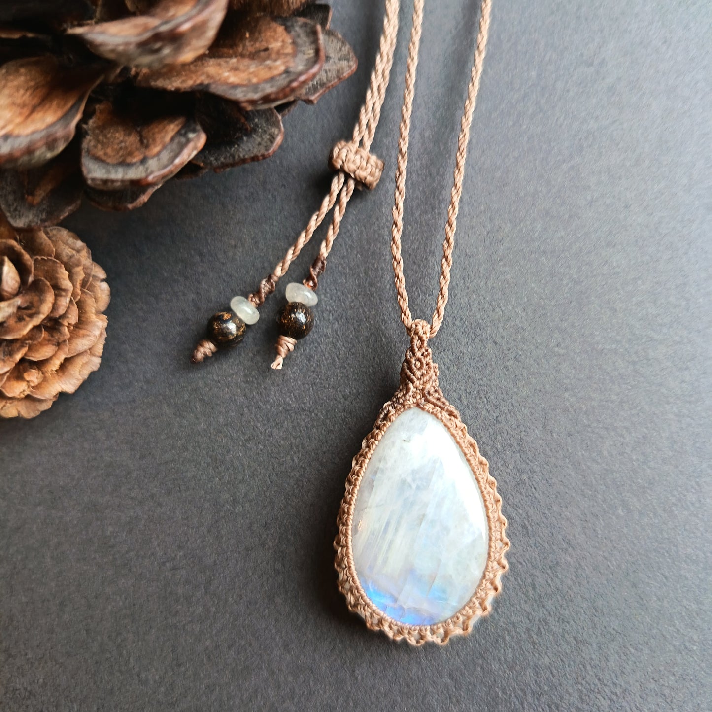 Moonstone Macrame Necklace | Pendant size approx 3.7 cm