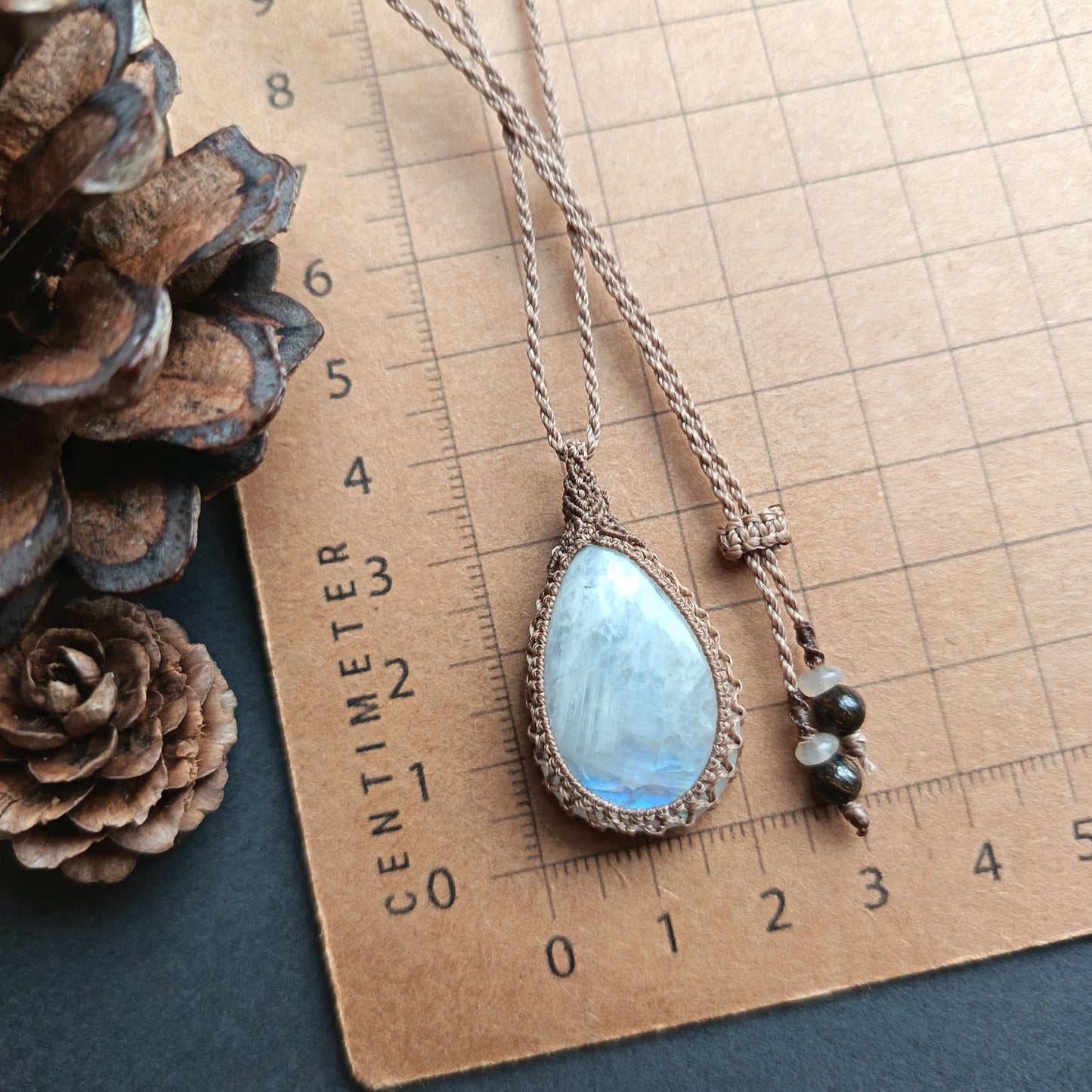 Moonstone Macrame Necklace | Pendant size approx 3.7 cm