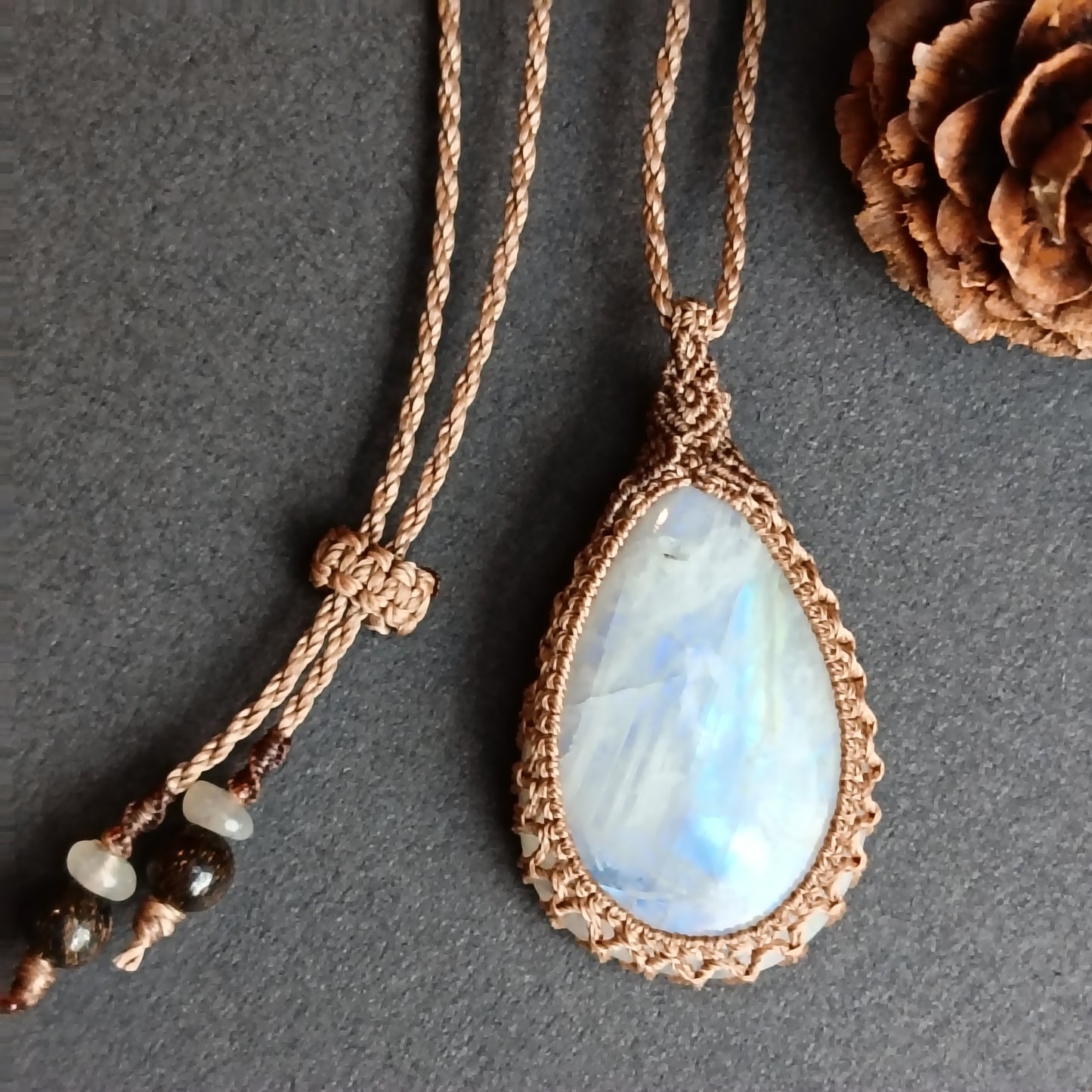 Moonstone Macrame Necklace | Pendant size approx 3.7 cm