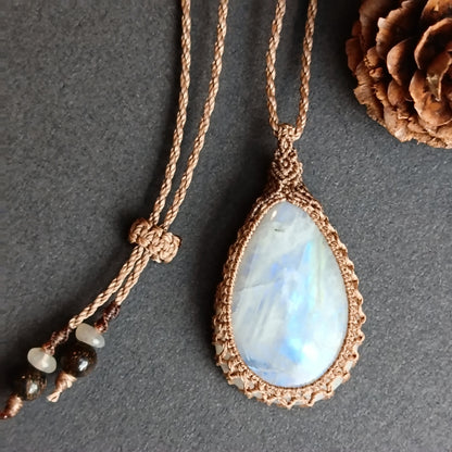 Moonstone Macrame Necklace | Pendant size approx 3.7 cm