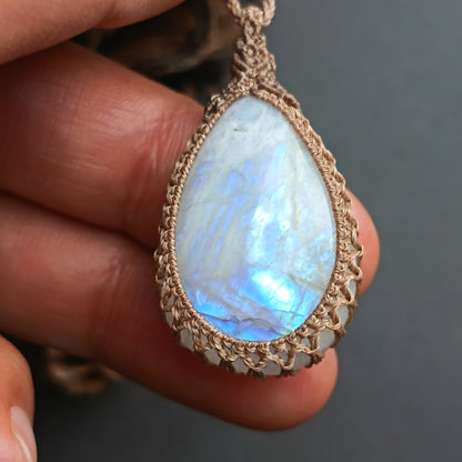 Moonstone Macrame Necklace | Pendant size approx 3.7 cm