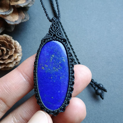 Lapis Lazuli Macrame Necklace | Pendant size approx 5.5 cm
