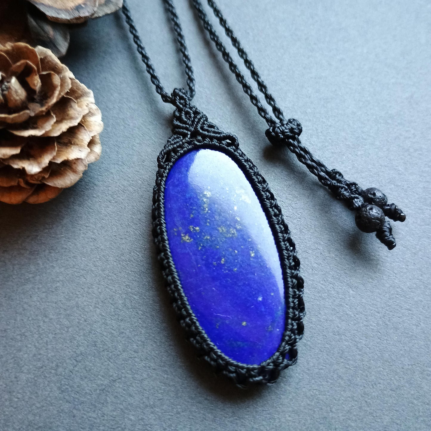 Lapis Lazuli Macrame Necklace | Pendant size approx 5.5 cm