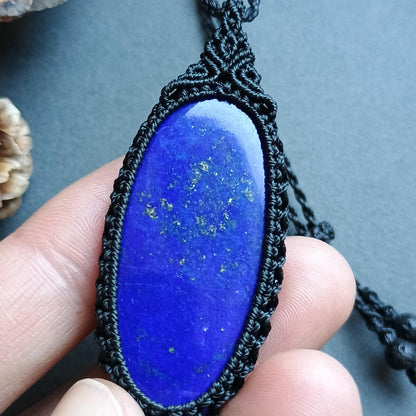 Lapis Lazuli Macrame Necklace | Pendant size approx 5.5 cm
