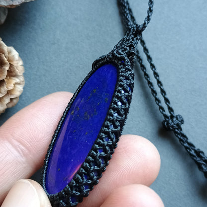 Lapis Lazuli Macrame Necklace | Pendant size approx 5.5 cm
