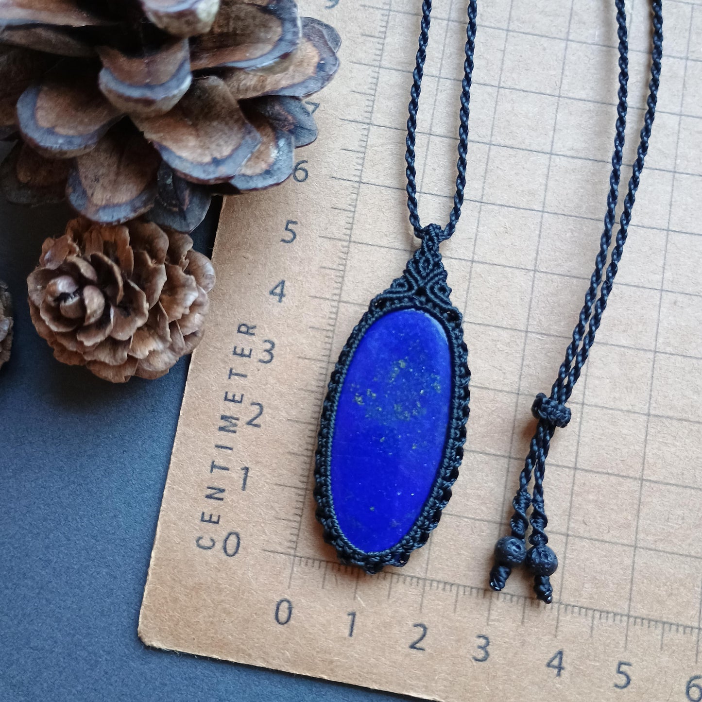 Lapis Lazuli Macrame Necklace | Pendant size approx 5.5 cm
