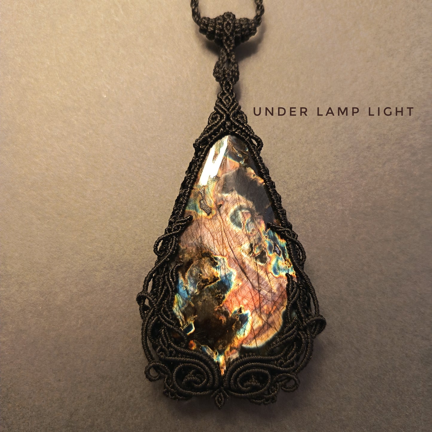 Kranok Plaew | Labradorite Macrame Necklace | Freehand Design | Pendant size approx 9.5 cm