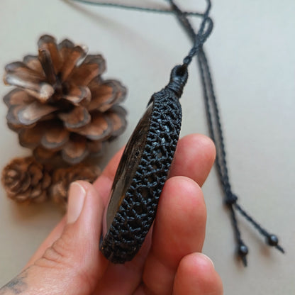 Arfvedsonite Macrame Necklace | Pendant size approx 7 cm - SOLD