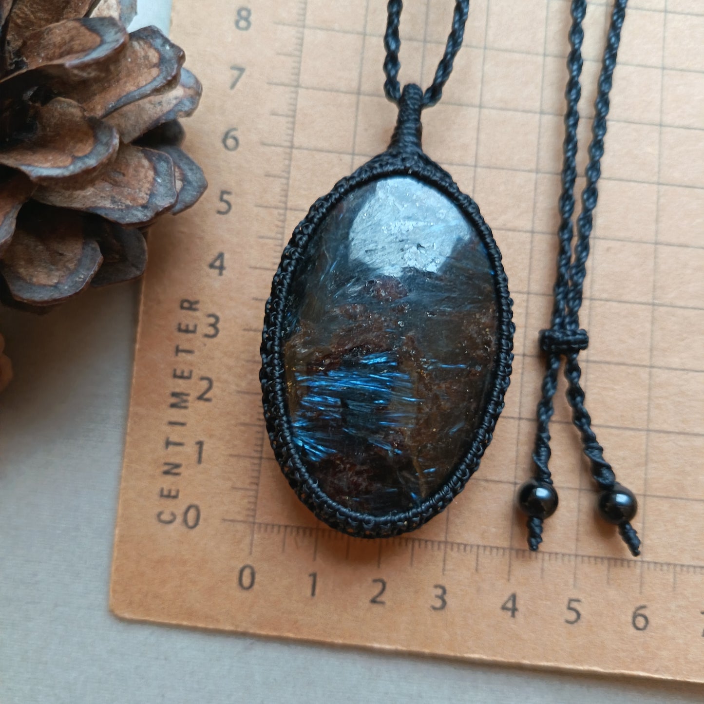 Arfvedsonite Macrame Necklace | Pendant size approx 7 cm - SOLD