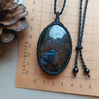 Arfvedsonite Macrame Necklace | Pendant size approx 7 cm - SOLD