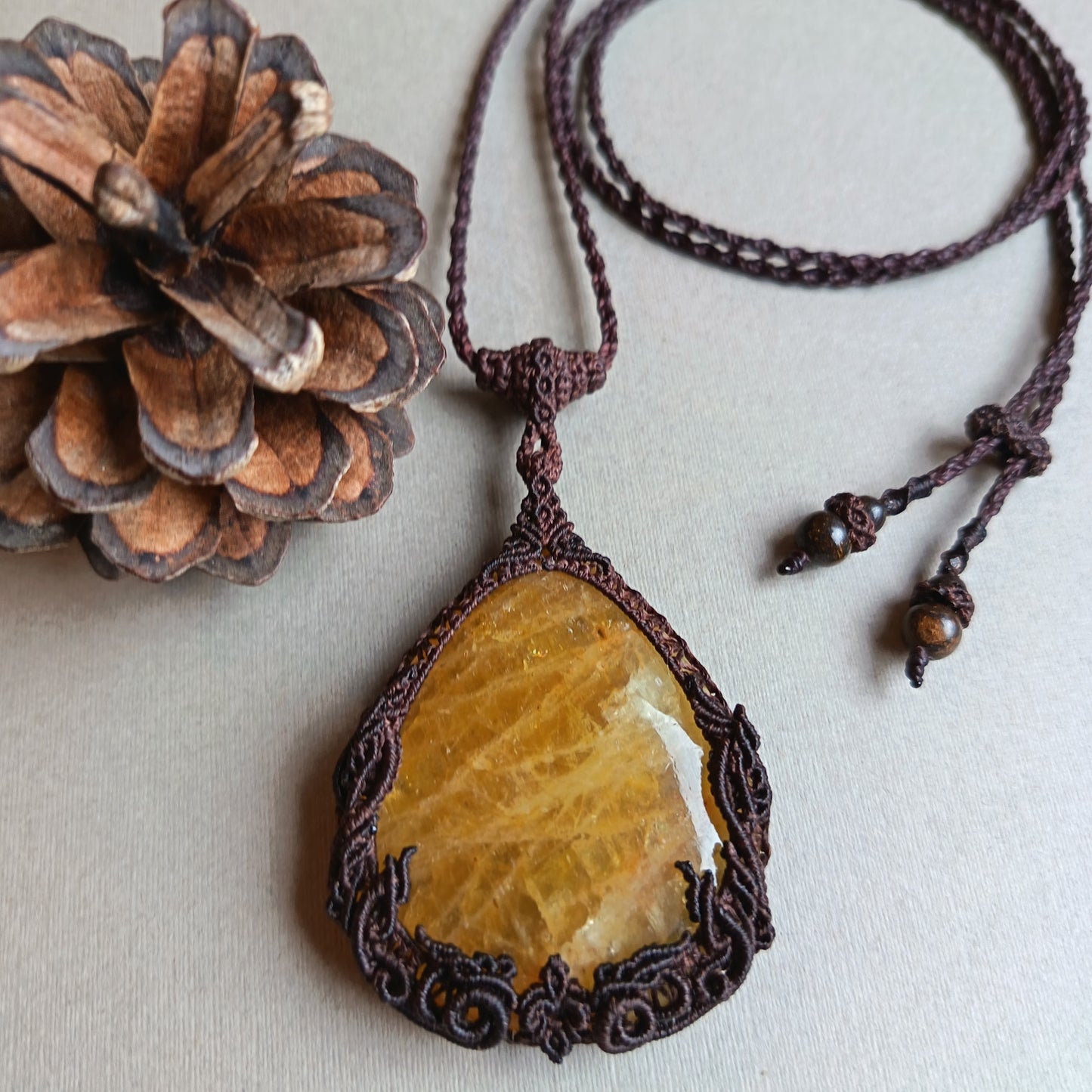 Tawan | Yellow Beryl (Golden Beryl / Heliodor) Macrame Necklace | Freehand Design | Pendant size approx 6.4 cm - SOLD