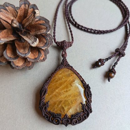 Tawan | Yellow Beryl (Golden Beryl / Heliodor) Macrame Necklace | Freehand Design | Pendant size approx 6.4 cm - SOLD