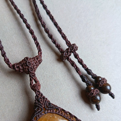 Tawan | Yellow Beryl (Golden Beryl / Heliodor) Macrame Necklace | Freehand Design | Pendant size approx 6.4 cm - SOLD