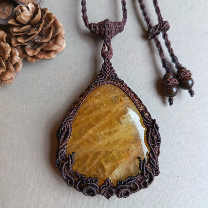 Tawan | Yellow Beryl (Golden Beryl / Heliodor) Macrame Necklace | Freehand Design | Pendant size approx 6.4 cm - SOLD