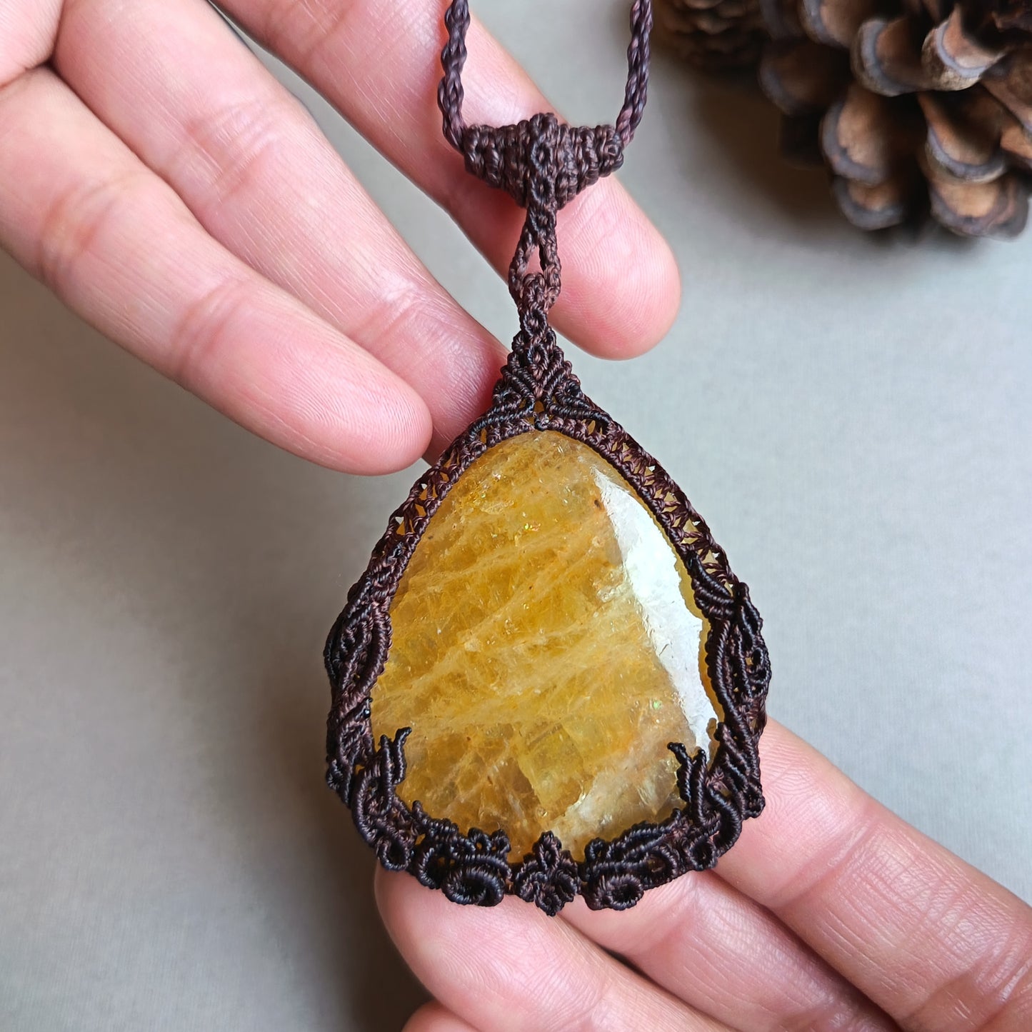 Tawan | Yellow Beryl (Golden Beryl / Heliodor) Macrame Necklace | Freehand Design | Pendant size approx 6.4 cm - SOLD