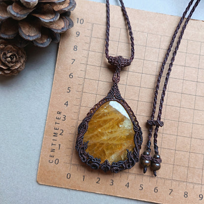 Tawan | Yellow Beryl (Golden Beryl / Heliodor) Macrame Necklace | Freehand Design | Pendant size approx 6.4 cm - SOLD