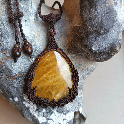Tawan | Yellow Beryl (Golden Beryl / Heliodor) Macrame Necklace | Freehand Design | Pendant size approx 6.4 cm - SOLD