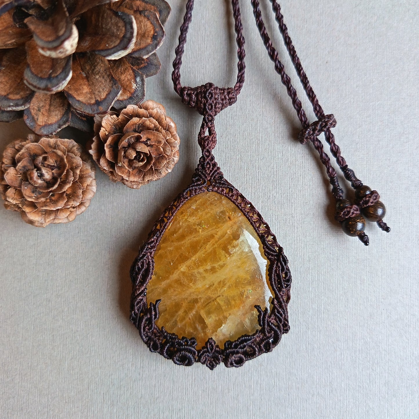 Tawan | Yellow Beryl (Golden Beryl / Heliodor) Macrame Necklace | Freehand Design | Pendant size approx 6.4 cm - SOLD