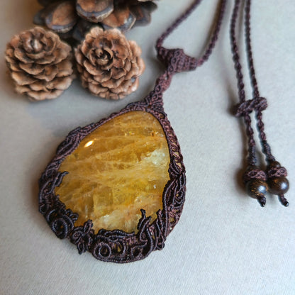 Tawan | Yellow Beryl (Golden Beryl / Heliodor) Macrame Necklace | Freehand Design | Pendant size approx 6.4 cm - SOLD