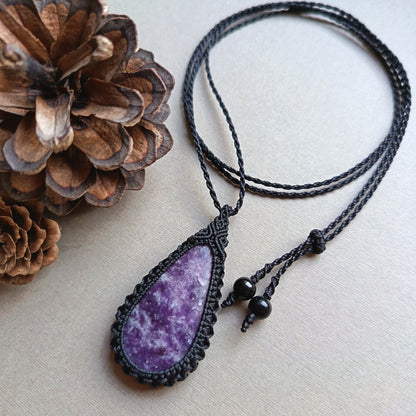 Lepidolite Macrame Necklace | Pendant size 5.2 cm