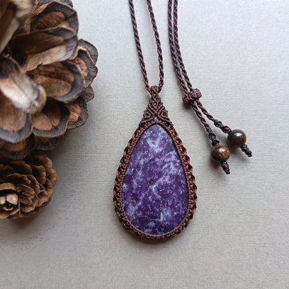 Lepidolite Macrame Necklace | Pendant size approx 5.6 cm