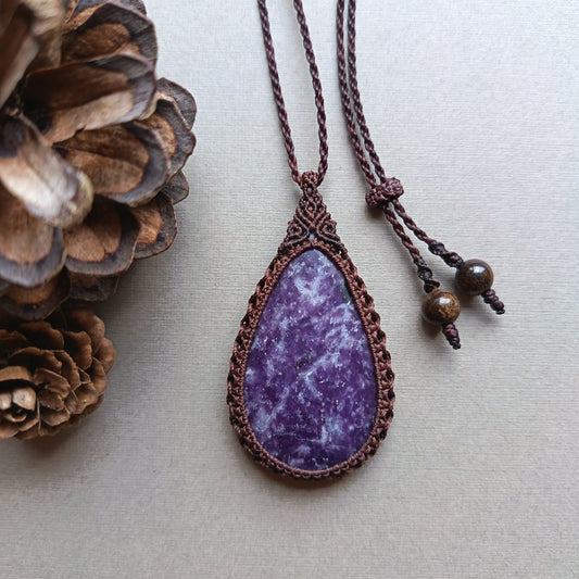 Lepidolite Macrame Necklace | Pendant size approx 5.6 cm