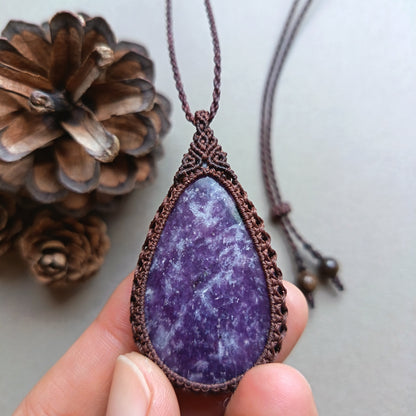 Lepidolite Macrame Necklace | Pendant size approx 5.6 cm