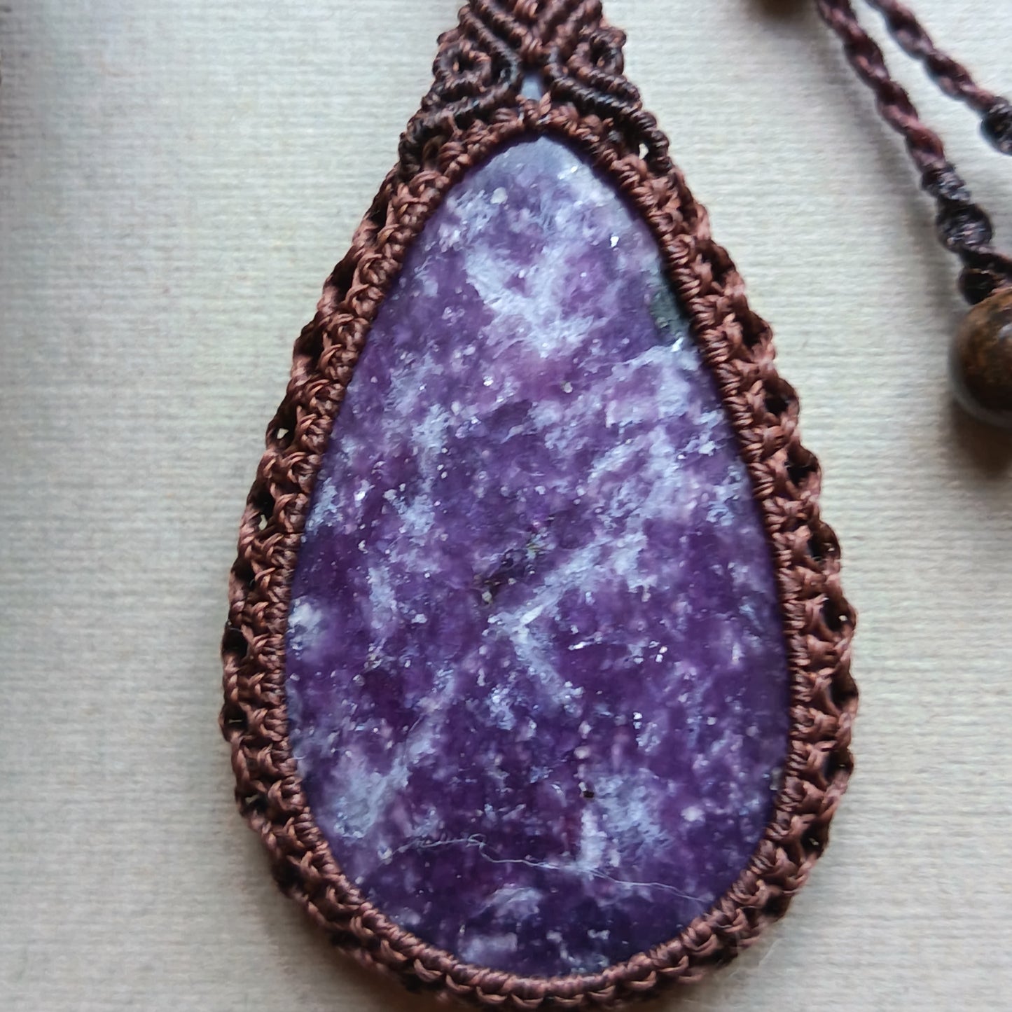 Lepidolite Macrame Necklace | Pendant size approx 5.6 cm